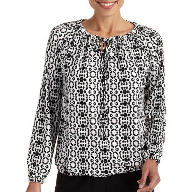 Women's Knit Peasant Top With Tie Detail