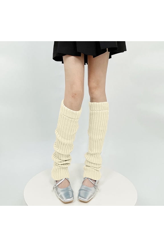 Women's Knit Pilates Socks, Over The Knee Yoga Leg Warmers, Stacked Fitness Socks for Women, Soft Workout Leggings for Pilates Yoga and Casual Wear - Beige