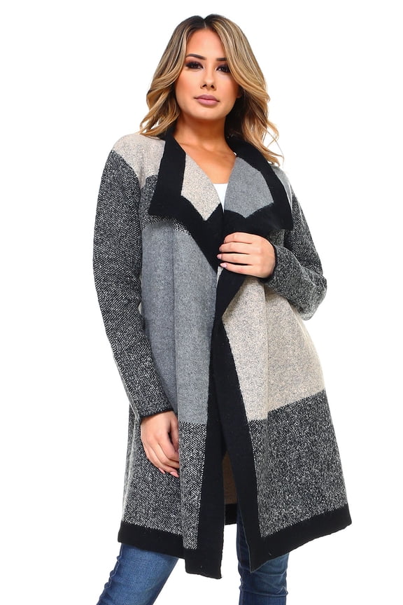 Women's Knit Plaid Oversized Open Front Cardigan