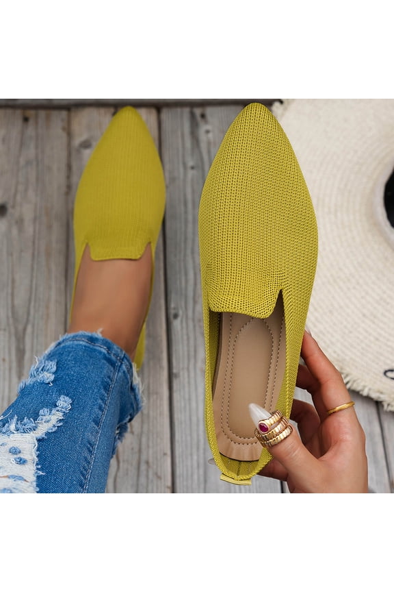 Women’s Knit Pointed-Toe Loafers, Comfortable Slip-On Shoes for Office Work, Business Meetings, and Professional Events