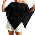 thumbnail image 1 of Women's Knit Poncho Cape Shawl, Lightweight Pullover Swimsuit Cover Up for Women, Solid Color Breathable Chiffon Feel Cape for Beach, Resort and Casual Daily Wear Black, 1 of 4