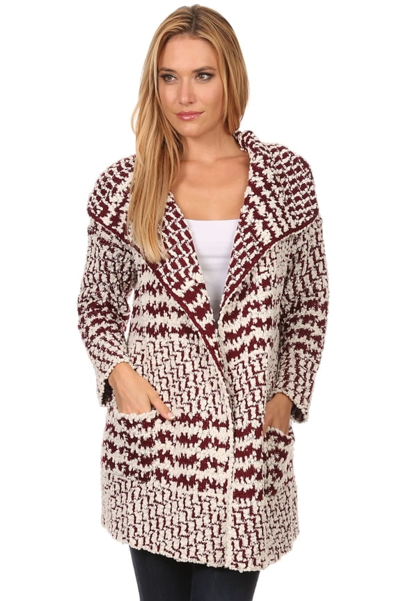 Women's Knit Popcorn Fuzzy Open Cardigan Sweater