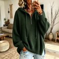 thumbnail image 1 of Women's Knit Pullover Hoodies Quarter Zip Adjustable Drawstring Solid Hooded Sweaters Fall Winter Causal Loose Sweatshirts, XL, 1 of 9