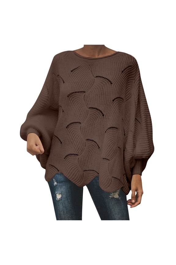 Women's Knit Pullover Sweater Long Sleeve Round Neck Casual Top Soft Comfortable Loose for Daily Wear and Work Activities Indoor Outdoor Use