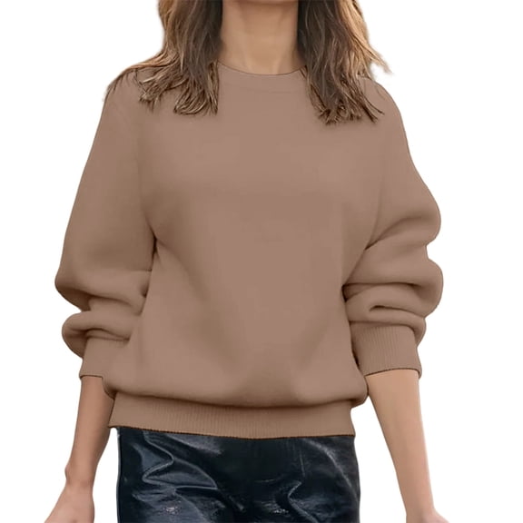 Women's Knit Pullover Sweater, Soft Round Neck Long Sleeve Top with Lightweight Thermal Comfort for Street Fashion, All Season Wear and Casual Daily Outfits Brown S