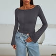 thumbnail image 1 of Women's Knit Ribbed Top Long Flare Sleeve Solid Color Slim Fit Shirt Casual Lightweight Pullover Tops, 1 of 4