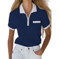thumbnail image 1 of Women's Knit Short Sleeve Po-Lo Shirts Collared Neck Work Dressy Loose Tops for Summer Business Dark Blue XL, 1 of 7