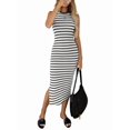 thumbnail image 1 of Women's Knit Sleeveless Striped Midi Dresses Side Slit Dress for Casual Beach White S, 1 of 10