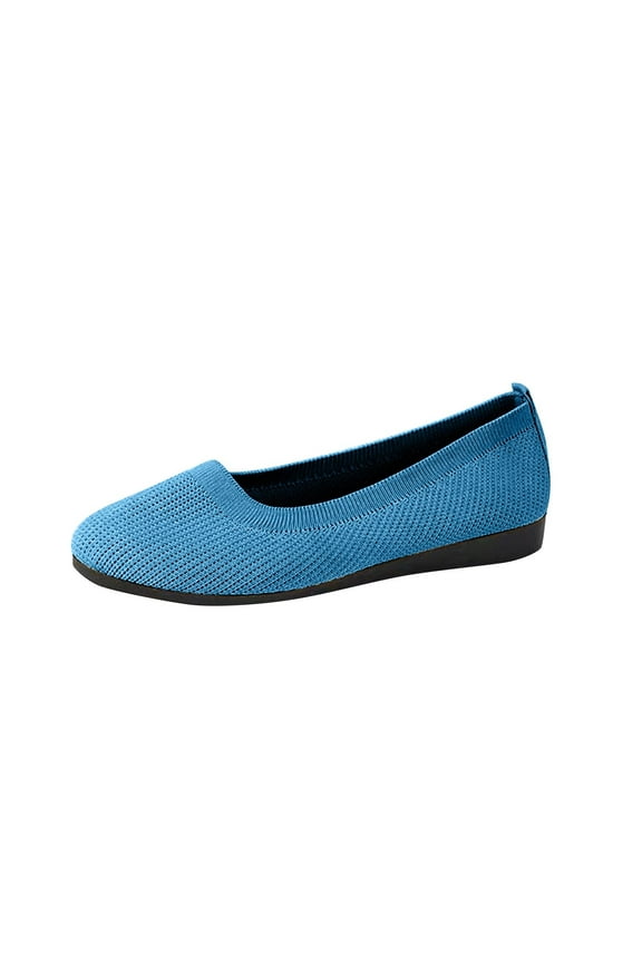 Women's Knit Slip On Flats Comfortable Breathable Ballerina Shoes Lightweight Soft Toe Oversized Walking Flat Shoes Sky Blue 42