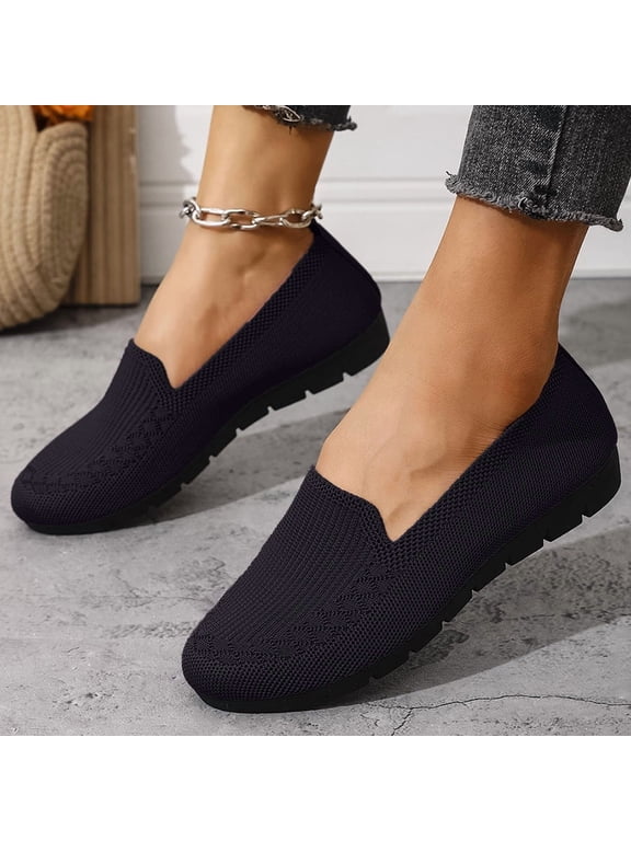 Women's Knit Slip On Loafer Flats, Breathable Mesh Comfort Walking Shoes, Soft Sole Casual Work Shoes for Women, 6 Colors Available