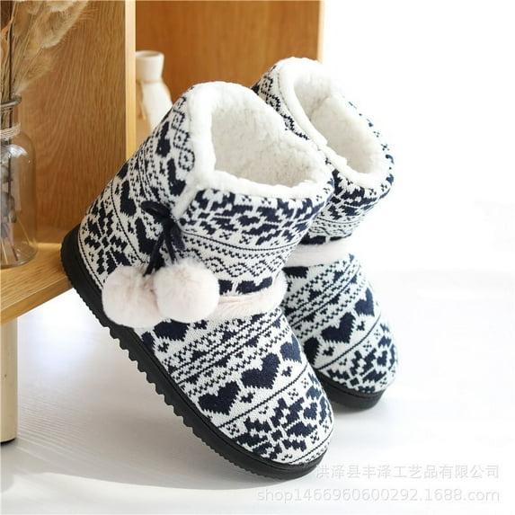Women's Knit Slipper Boots - Plush Lining for Indoor/Outdoor Winter Comfort