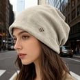 thumbnail image 1 of Women's Knit Slouchy Beanie, Winter Warm Thickened Soft Hat, Oversized Cozy Loose Cap for Cold Weather, One Size Fits All Stretchy Slouch Cap Beige, 1 of 6