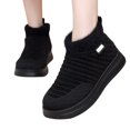 thumbnail image 1 of Women's Knit Snow Boots Furry Lined Slip on Winter Ankle Booties Casual Platform High Top Walking Shoes Black Size 7, 1 of 6