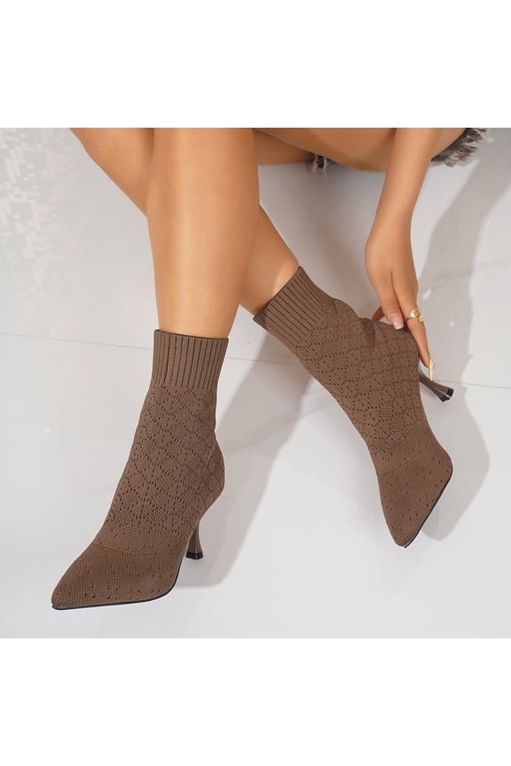 Women's Knit Sock Ankle Boots - Pointed Toe Kitten Heel Stretch Booties for Fall & Winter