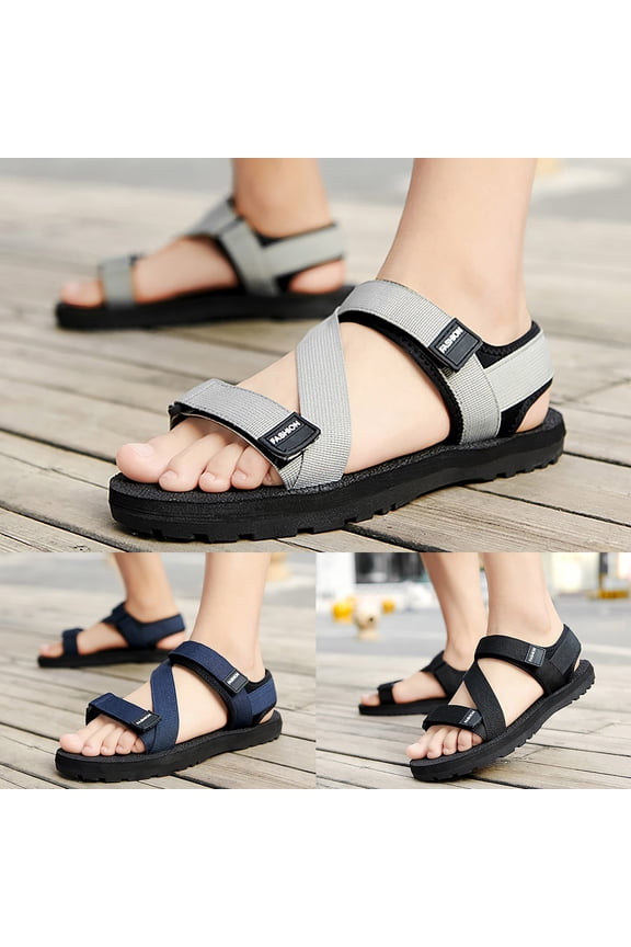 Women's Knit Strap Sandals Lightweight Casual Comfort Sneakers Breathable Athletic Sport Flat Slides for Summer Fashion Walking Gray Size 9