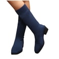 thumbnail image 1 of Women's Knit Stretch Sock Boot Low Block Heel Round Toe Side Fall Winter Dress Boots for Women Breathable Comfortable Mid Calf Boots, 1 of 9
