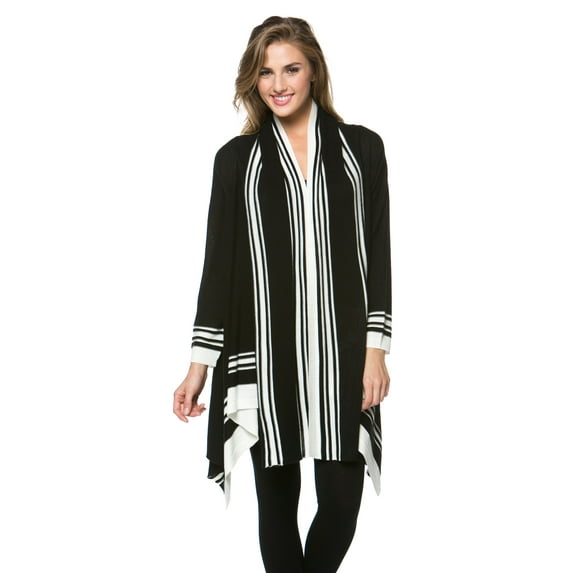 Women's Knit Striped Draped with Asymmetric Hem Cardigan Sweater