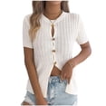 thumbnail image 1 of Women's Knit Summer Blouses Button Down Short Sleeve Crewneck Soft Cardigan Sweater Tops Dressy Casual (XL, White), 1 of 8