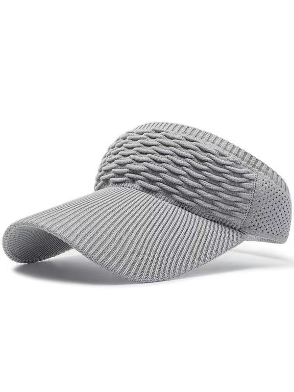 Women's Knit Sun Visor Hat, Ponytail Wide Brim Sports Cap for Running Walking, Breathable Elastic Open Top Tennis Beach Visor for Summer Outdoor Travel(Gray)