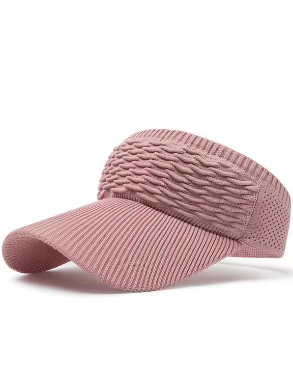 Women's Knit Sun Visor Hat, Ponytail Wide Brim Sports Cap for Running Walking, Breathable Elastic Open Top Tennis Beach Visor for Summer Outdoor Travel(Pink)