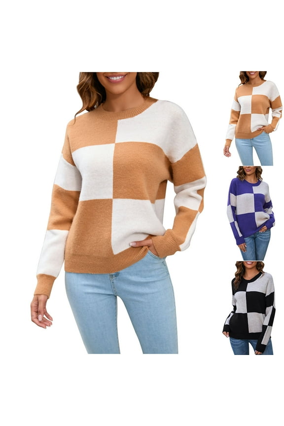 Women's Knit Sweater Blouse Top Casual Loose Fit Long Sleeve Round Neck Pullover Tunic Soft Warm Relaxed Fit Winter Fashion Gift | CSEONE,Purple XL