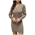 thumbnail image 1 of Women's Knit Sweater Dress Sexy V Neck Bodycon Pencil Skirt Autumn Winter Fashion Tunic Long Sleeve Casual Outfit, 1 of 2