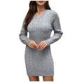 thumbnail image 1 of Women's Knit Sweater Dress Sexy V Neck Bodycon Pencil Skirt Autumn Winter Fashion Tunic Long Sleeve Casual Outfit, 1 of 2