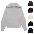 thumbnail image 1 of Women's Knit Sweater Tops Pullovers with Round Neck Long Sleeves Loose Fit Solid Color Soft Casual Daily Wear Work Office Vacation Fashion Essential Gift for Women | HAODEJW,Brown M, 1 of 7