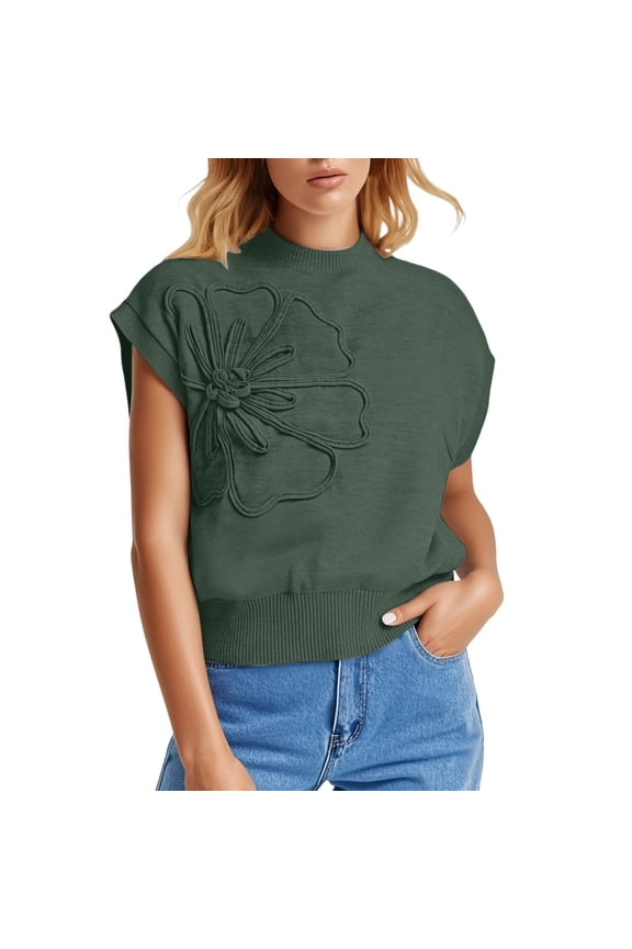 Women's Knit Sweater Vest Floral Print Lightweight Breathable Slim Fit Casual Elegant Pullover Top for Spring Summer Wear