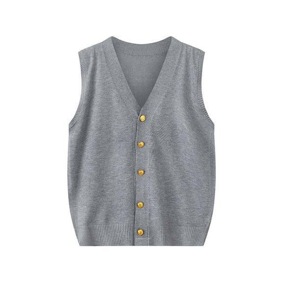Women's Knit Sweater Vest Sleeveless V Neck Button Down Cardigan Tank Top Gray Free Size