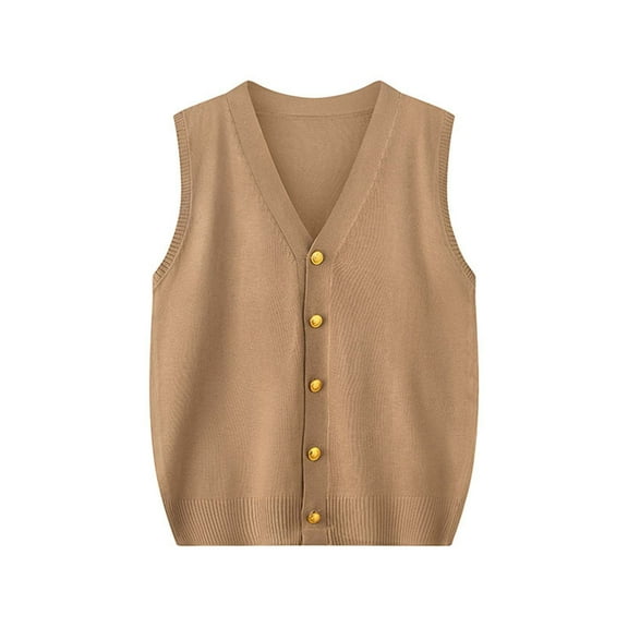 Women's Knit Sweater Vest Sleeveless V Neck Button Down Cardigan Tank Top Khaki Free Size