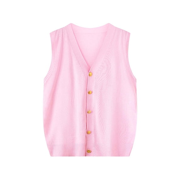 Women's Knit Sweater Vest Sleeveless V Neck Button Down Cardigan Tank Top Pink Free Size