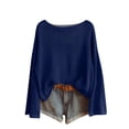 thumbnail image 1 of Women's Knit Sweatshirts Dolman Batwing Sleeves Knitted Sweaters Cute Shirt Fall Spring Crewneck Pullover Tops Navy 2XL, 1 of 4