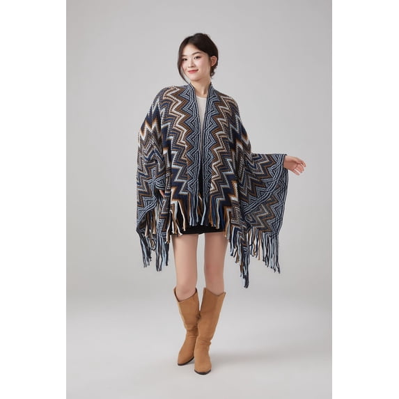 Women's Knit Tassel Fringed Pullover Poncho Sweater Cape Shawl Wrap