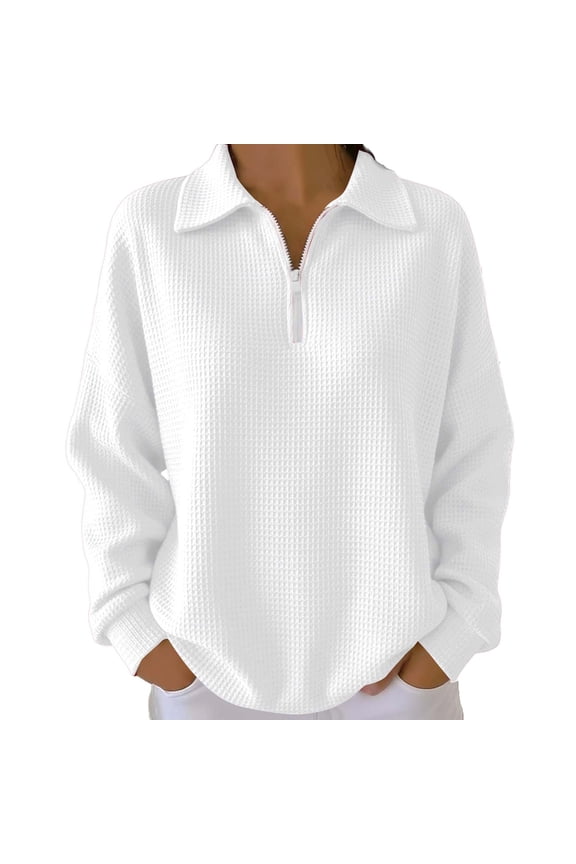 Women's Knit Top 1/4 Zip Pullover Textured Sweatshirt Long Sleeve Loose Fit Casual Tunic Tops