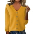 thumbnail image 1 of Women's Knit Top 2026 Fall Spring Sweaters Lightweight V-Neck Long Sleeve Open Front Button Up Knitted Cardigans Outerwear Yellow L, 1 of 4