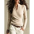 thumbnail image 1 of Women's   Knit Top Mock Neck Surplice Front Long Sleeve Fitted Slim Fit Stretchy Pullover for Fall Winter Layering Office Commute Date Night Outfits, 1 of 8