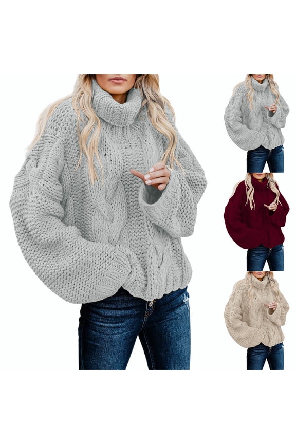 Women's Knit Turtleneck Sweater Pullover Long Sleeve Casual Loose Fit Thermal Warm Winter Fashion Top | CSEONE,Gray XL