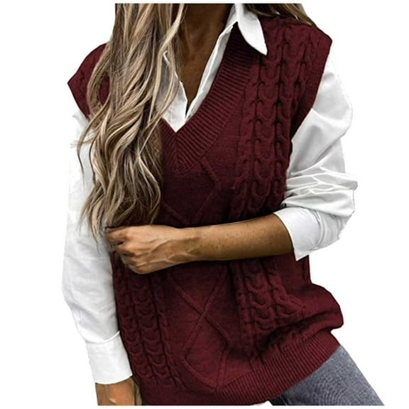 Women's Knit V-Neck Sleeveless Sweater Vest, Oversized Loose Pullover Top, Solid Color Casual Cardigan, Lightweight Layering Piece