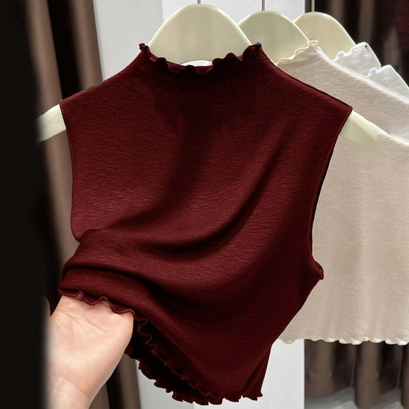 Women's Knit Versatile Neck Sleeveless Top Autumn Winter Casual Layering Tank Half Shirt Womens Half Shirt Colla Detachable Half Blouse Detachable Colla Shirts Women plus Size Turtleneck Shirt under