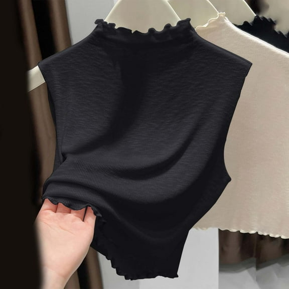 Women's Knit Versatile Neck Sleeveless Top Autumn Winter Casual Layering Tank Half Shirt Womens Half Shirt Colla Detachable Half Blouse Detachable Colla Shirts Women plus Size Turtleneck Shirt under