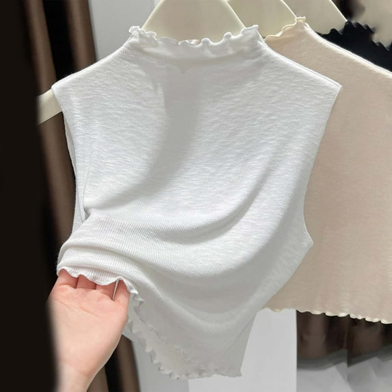 Women's Knit Versatile Neck Sleeveless Top Autumn Winter Casual Layering Tank Half Shirt Womens Half Shirt Colla Detachable Half Blouse Detachable Colla Shirts Women plus Size Turtleneck Shirt under