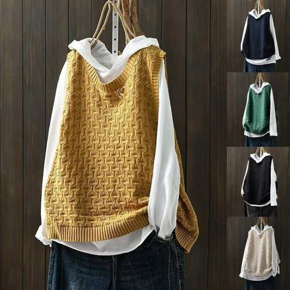 Women's Knit Vest Pullover Solid Color Openwork Design Loose Casual Top