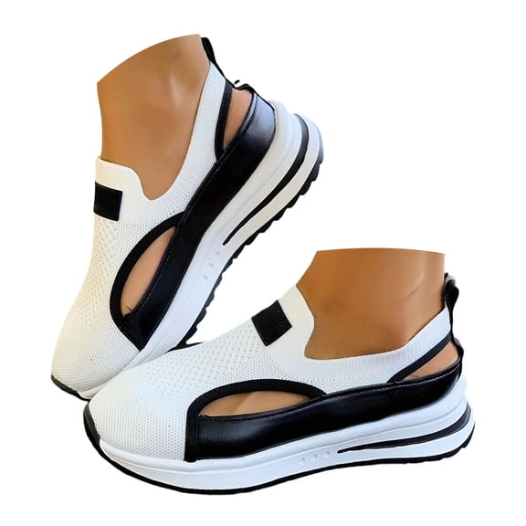 Women's Knit Walking Shoes Orthopedic Backless Slip on Tennis Sneakers with Arch Support 2026 Casual Slip on Mules Flat Memory Foam Clogs Black Size 5.5
