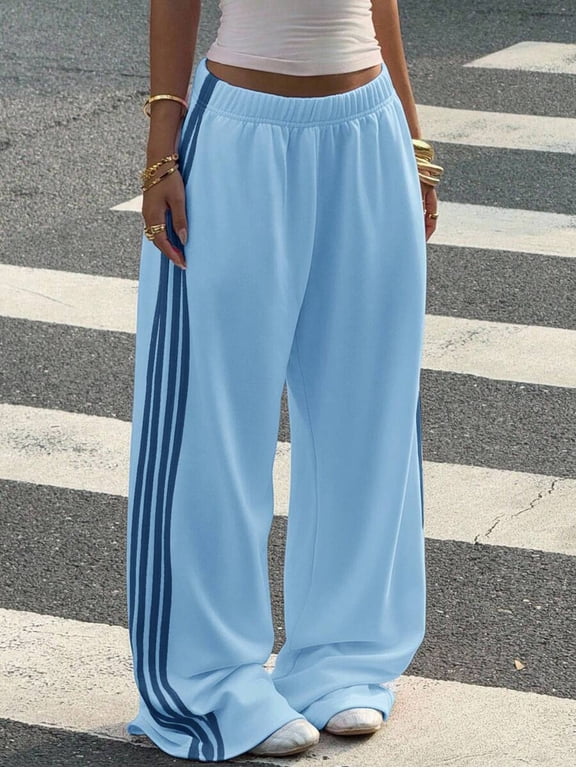 Women's Knit Wide Leg Sweatpants, Patchwork Baggy Casual Pants