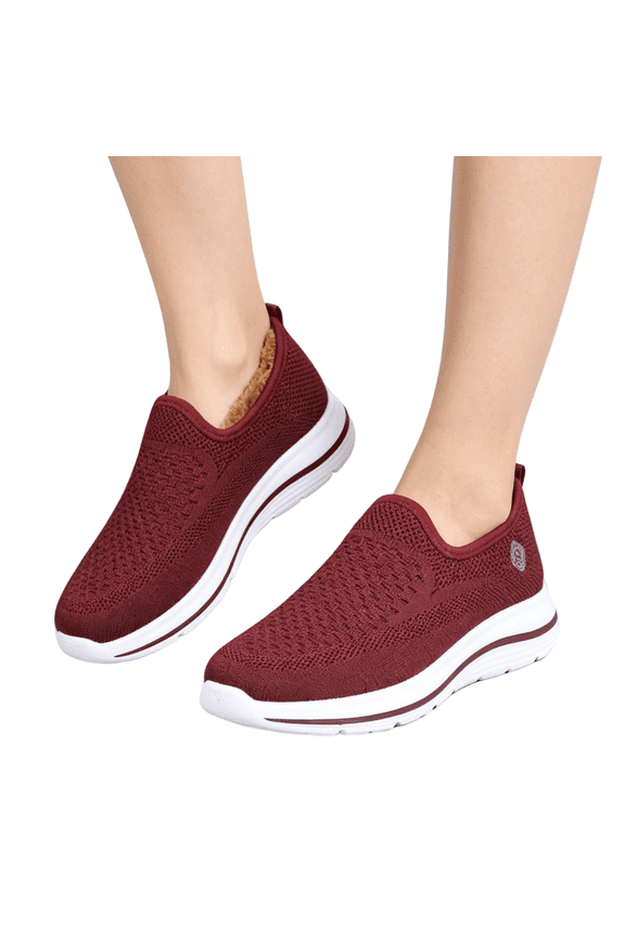 Women's Knited Slip-On Orthopedic Walking Shoes,Fashion Arch Support Cotton Warm Fur Casual Sneakers,Comfort Lightweight Plus Thick Lined Non Slip Snow Booties