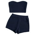 thumbnail image 1 of Women's Knitted 2 Piece Outfit Ribbed Crop Top Sleeveless Bandeau Tube Tops and Track Shorts Set, 1 of 5