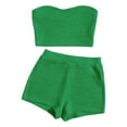 thumbnail image 1 of Women's Knitted 2 Piece Outfit Ribbed Crop Top Sleeveless Bandeau Tube Tops and Track Shorts Set, 1 of 5