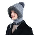 thumbnail image 1 of Women’s Knitted Beanie Hat with Face Cover - 3 in 1 Winter Balaclava with Mask Scarf Ear Muffs Pompom Fleece Lined Snow Caps Winter Gifts for Women Gray, 1 of 6