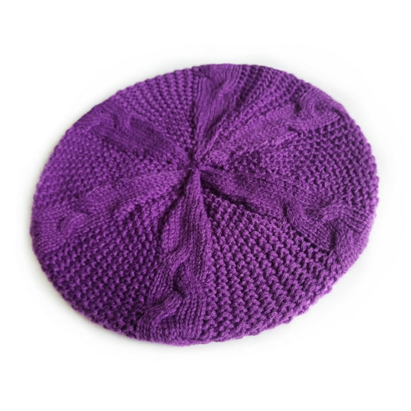 Women's Knitted Beanie Hat, Stretchy Wool Blend Crochet Cap with Baggy Fit, Warm Winter Skull Cap for Cold Weather, Cozy Slouchy Beanie for Skiing and Daily Winter Wear - Purple
